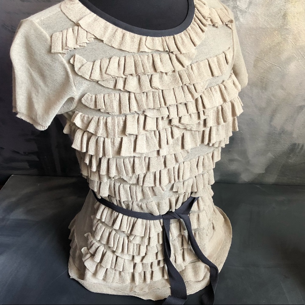 Les Copains ruffle knit top in tan beige- m